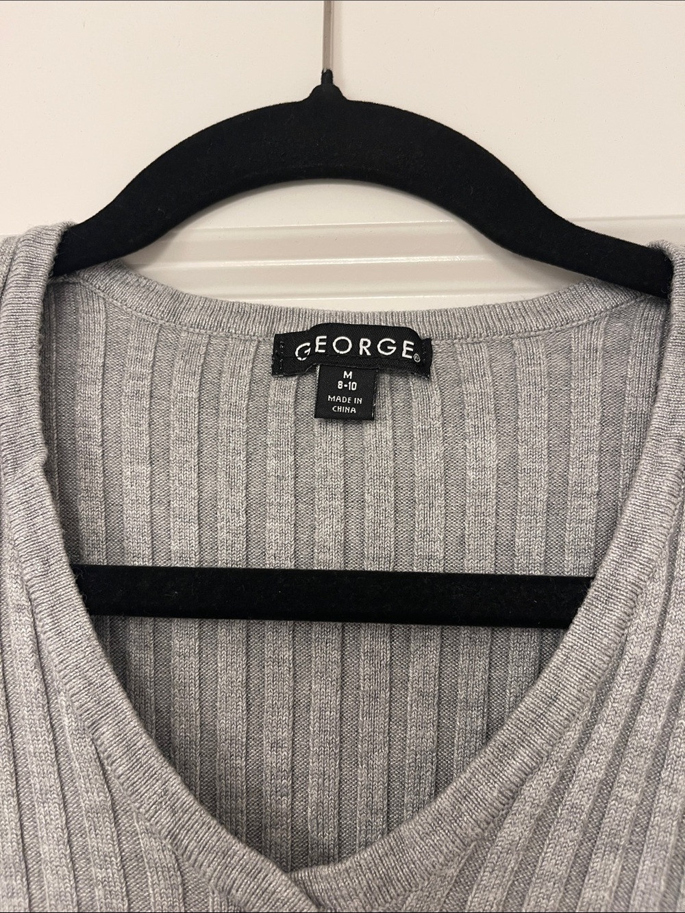 George Light Gray Ribbed V-Neck Sweater - Picture 2 of 4